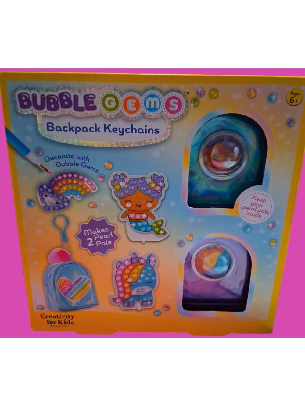 Bubble Gems Backpack Keychains Kit For Kids Age 6+ Includes 2 Pearl Pals Sticker
